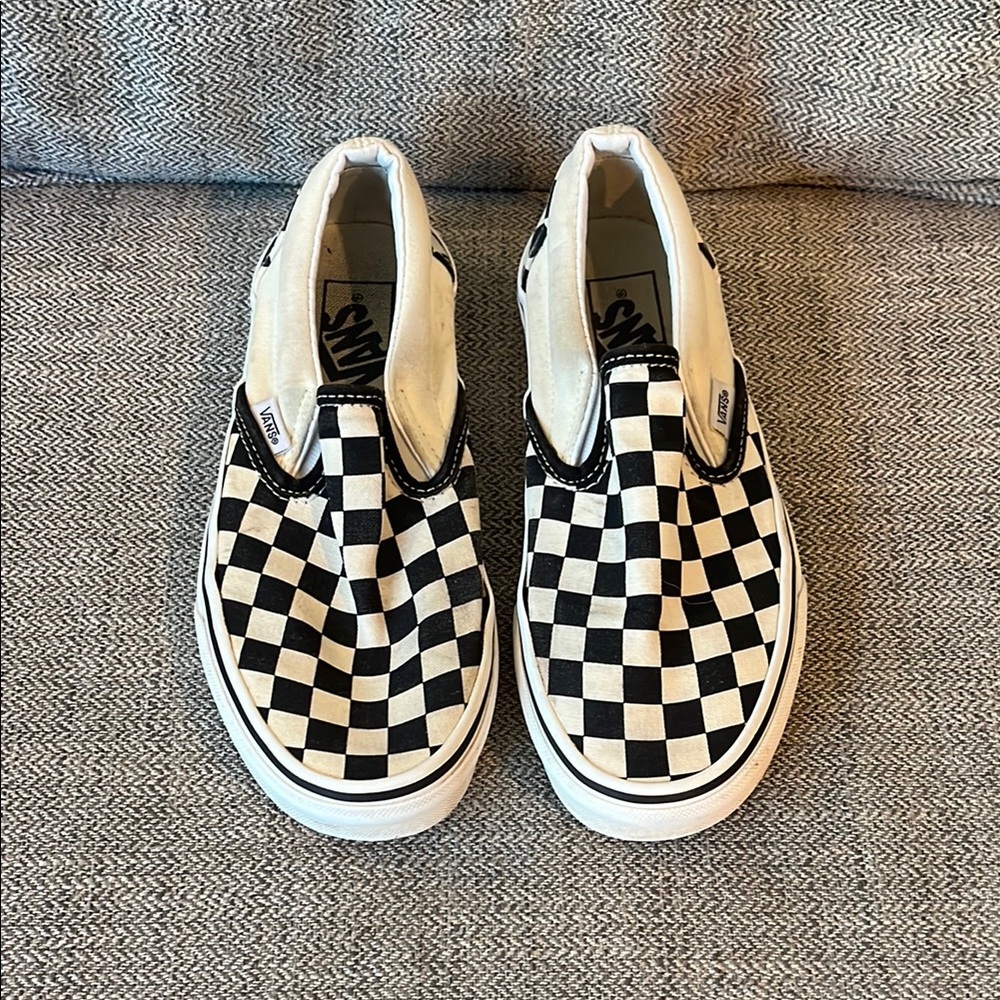 Vans Kids Checkered Slip-On Shoes - Black and White
